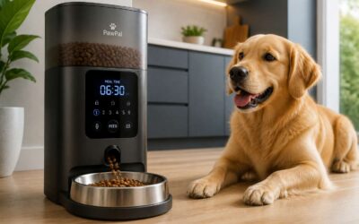Dog food dispenser with timer keeps your pet fed on schedule.